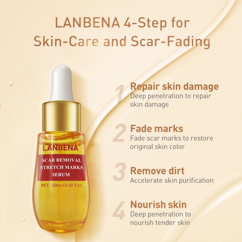 Crema, gel, ulei-ser LANBENA set pentru îndepărtarea cicatricilor, pentru vergeturi, urme de acnee, cu efect antiinflamator și regenerator
