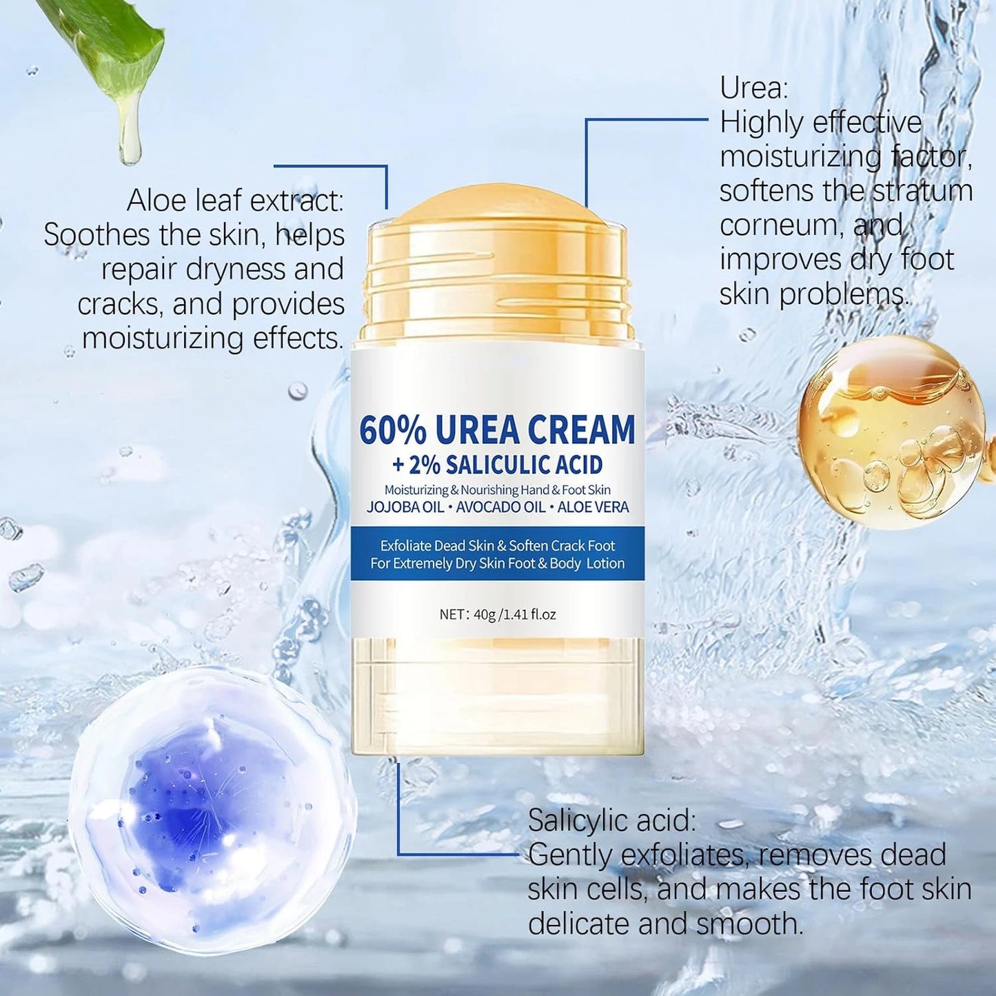 Set stick de 2 bucăți cremă pentru picioare cu aromă de piersică și 60% uree, Cremă hidratantă pentru coate, picioare, Repară pielea uscată, Mâini, Călcâie, Coate și Genunchi, Înmoaie, Hidratează și Hrănește Îngrijirea picioarelor pentru femei și bărbați